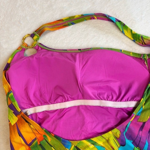 Trina Turk sz 12 Polynesian Palms One Shoulder One Piece Swimsuit Tropical - Picture 6 of 8